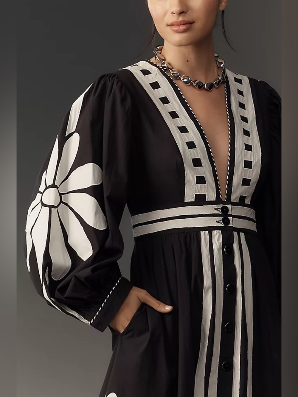 Farm Rio Black Nature Buttoned Maxi Dress - Picture 4 of 8